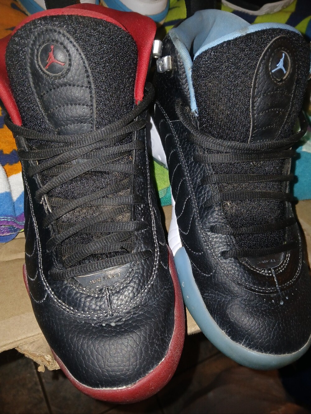 Jordan Jumpman Mens Basketball Sneakers - Black with Red & Light Blue Accents